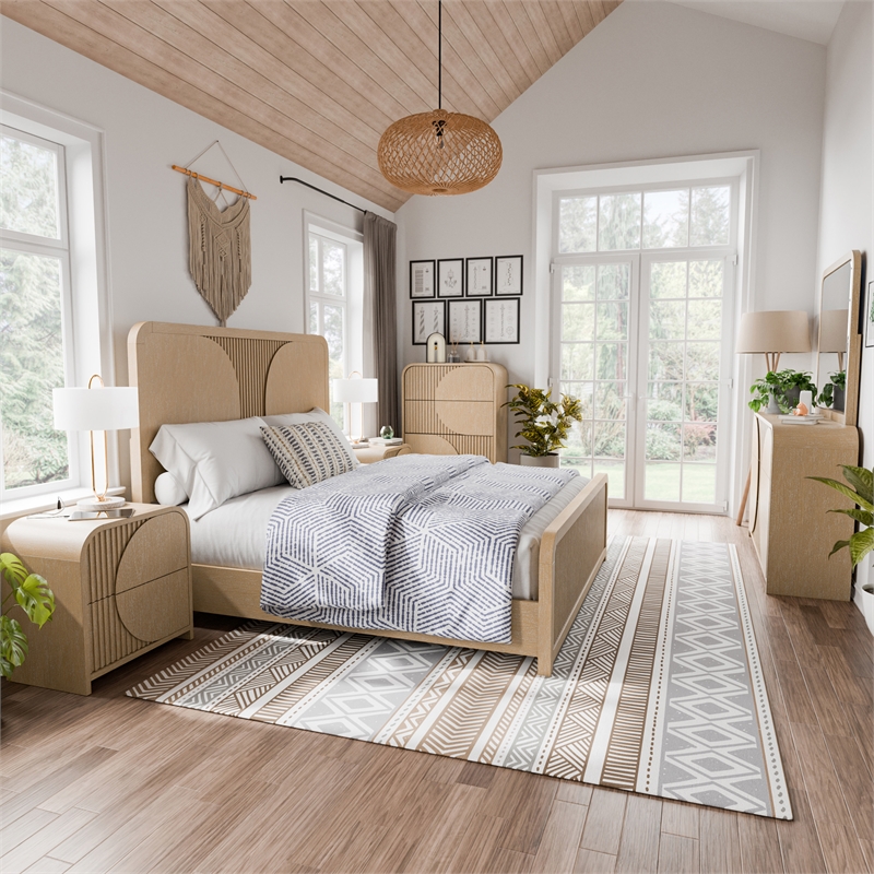 Furniture of America Tissen Wood King 6-Piece Bedroom Set in Natural