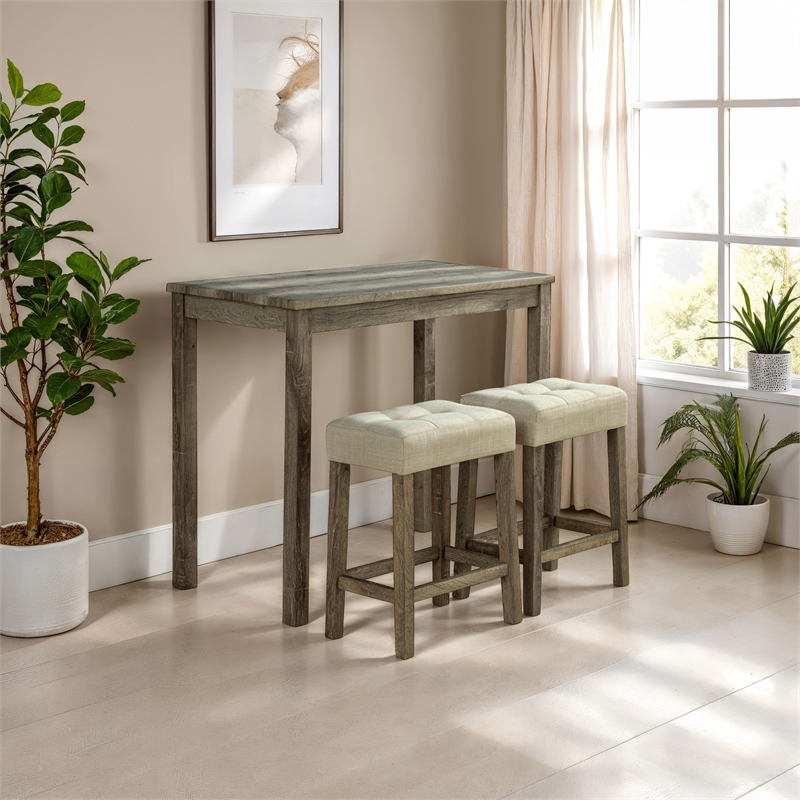 Furniture of America Surtop Wood 3-Piece Counter Dining Table Set in Brown