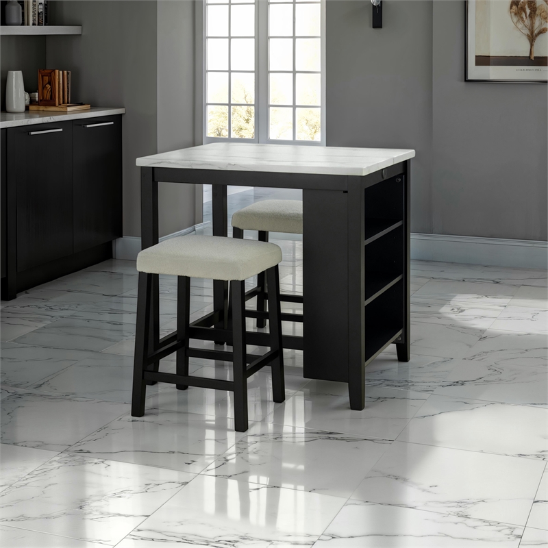 Furniture of America Clouden Wood 3-Piece Counter Dining Table Set in Black
