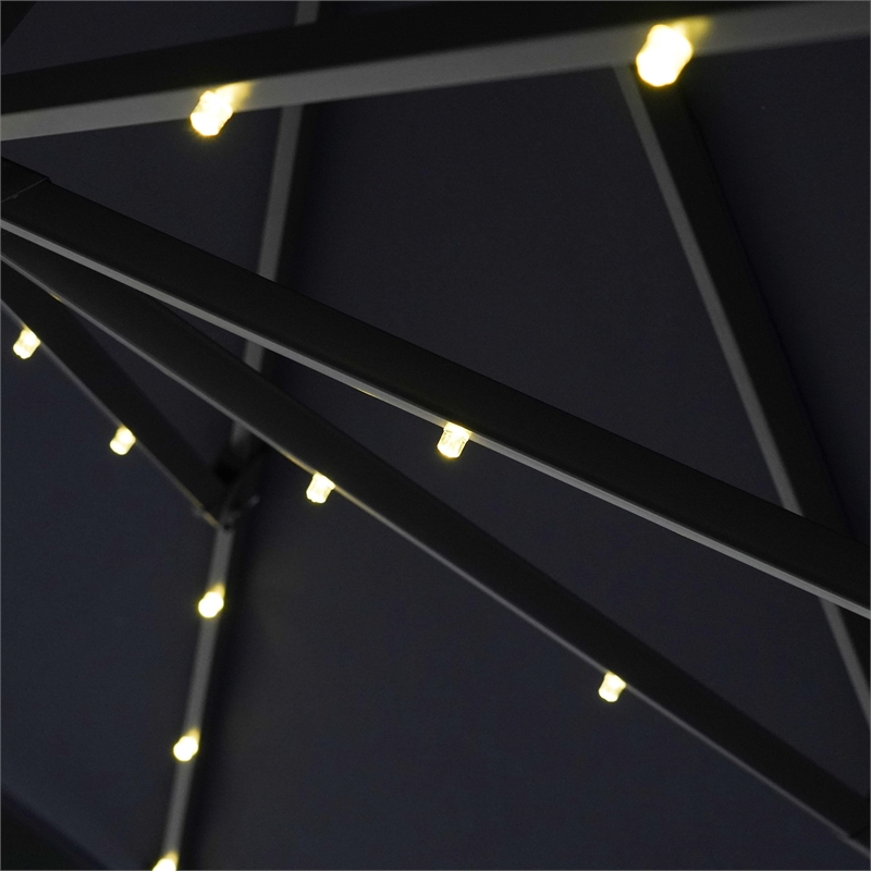 Furniture of America Vauren Fabric 10' Double Top Round Gray Umbrella with LED