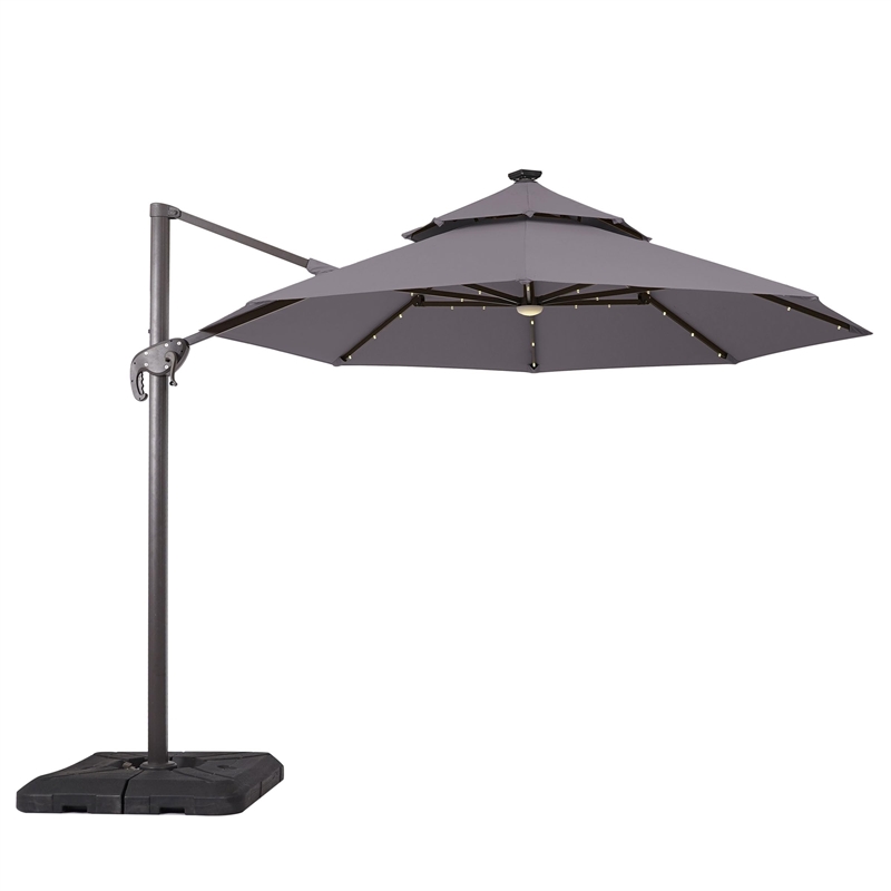 Furniture of America Vauren Fabric 10' Double Top Round Gray Umbrella with LED