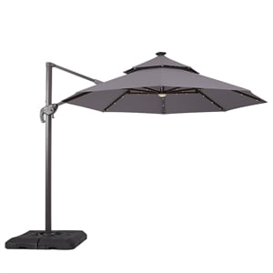 Furniture of America Vauren Fabric 10' Double Top Round Gray Umbrella with LED