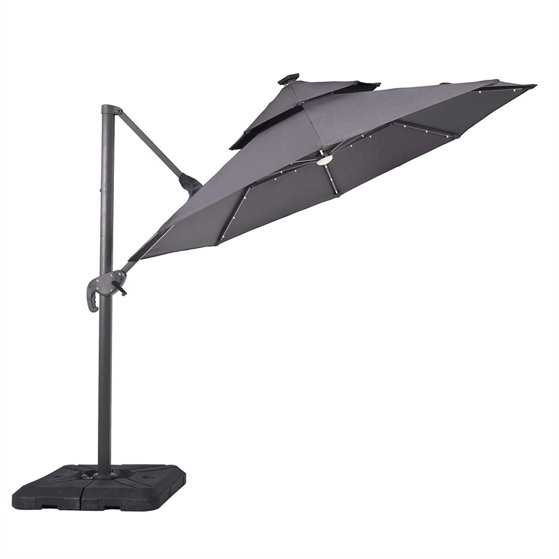 Furniture of America Vauren Fabric 10' Double Top Round Gray Umbrella with LED