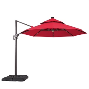Furniture of America Vauren Fabric 10' Double Top Round Red Umbrella with LED