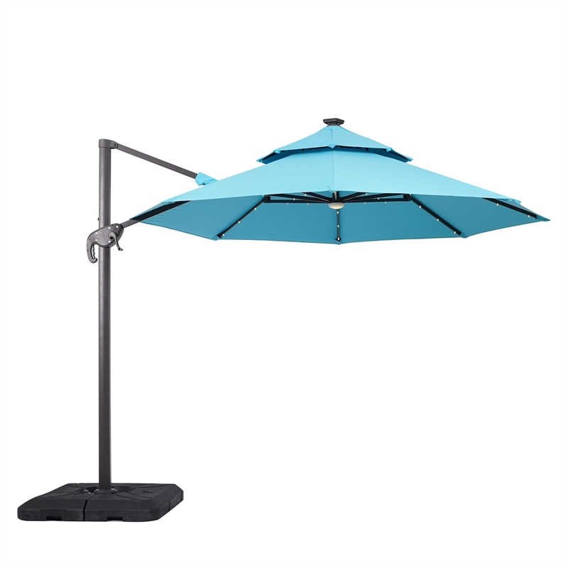 Furniture of America Vauren Fabric 10' Double Top Round Teal Umbrella with LED