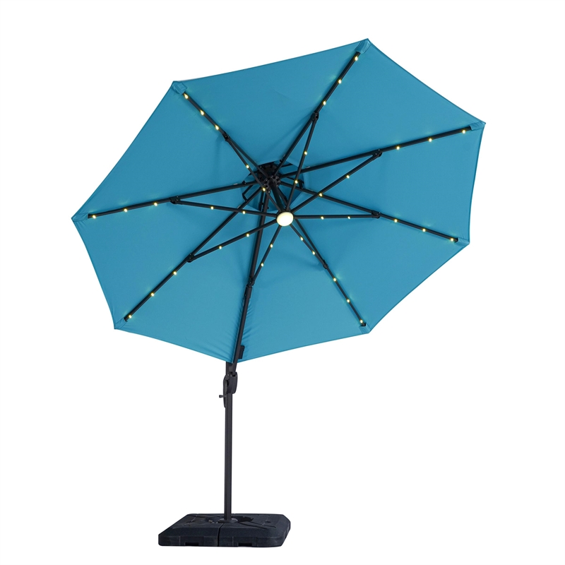 Furniture of America Vauren Fabric 10' Double Top Round Teal Umbrella with LED
