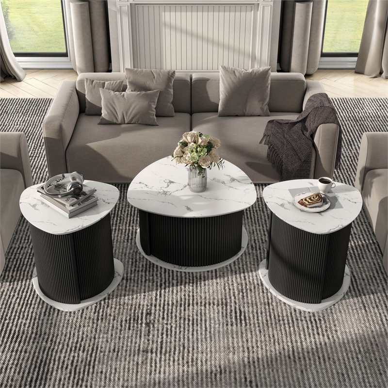 Furniture of America Elara Iron 3-Piece Coffee Table and End Table Set in Black