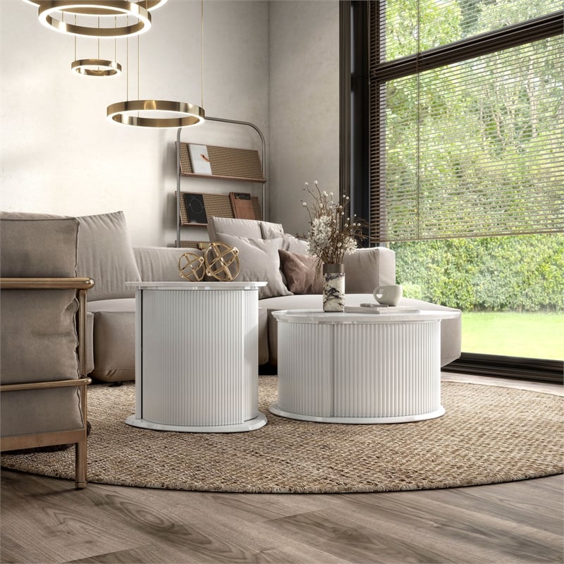 Furniture of America Elara Wood 2-Piece Coffee Table and End Table Set in White
