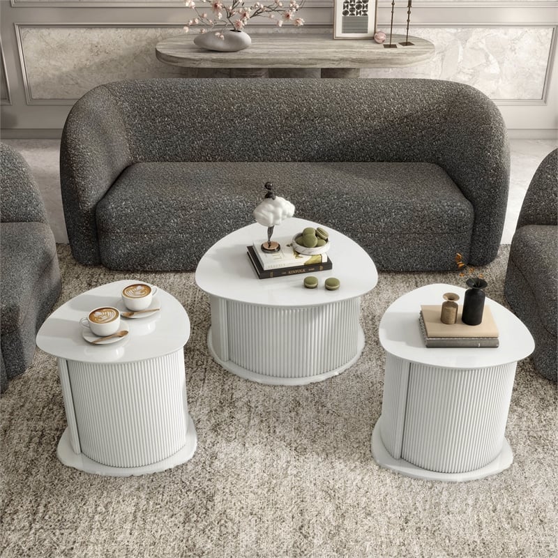 Furniture of America Elara Wood 3-Piece Coffee Table and End Table Set in White