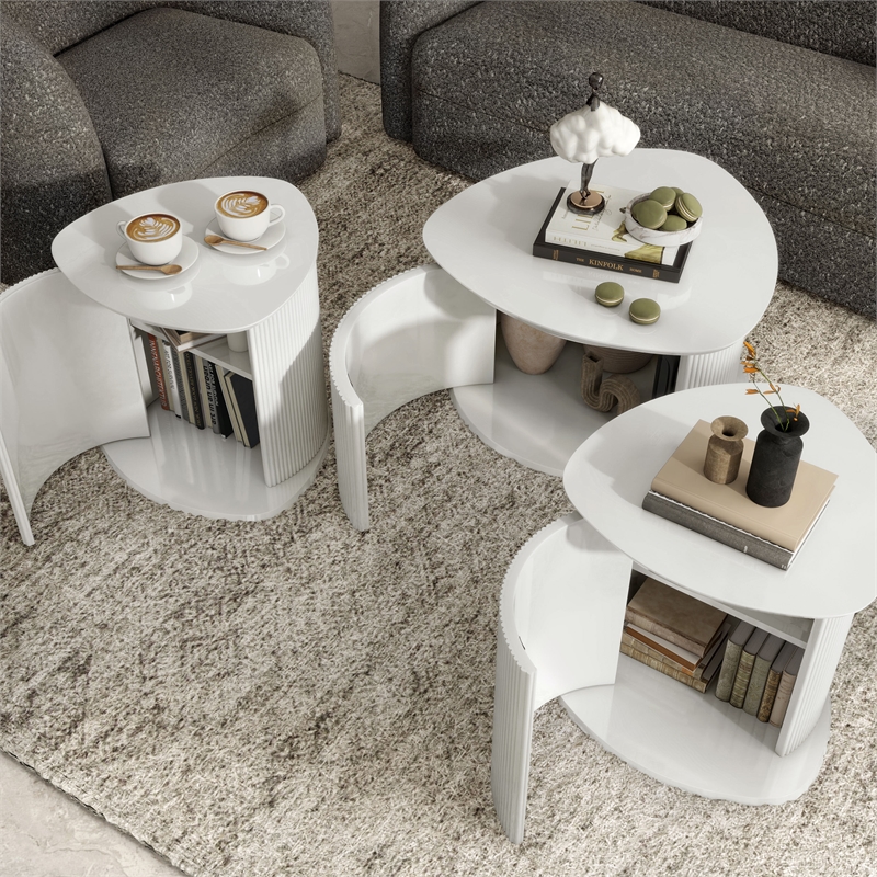 Furniture of America Elara Wood 3-Piece Coffee Table and End Table Set in White