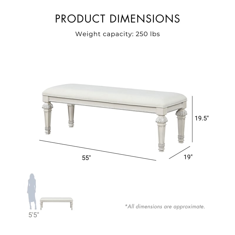 Furniture of America Gelbero Wood Padded Bedroom Bench in White