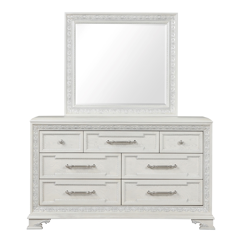 Furniture of America Gelbero Wood Dovetail 7-Drawer Dresser with Mirror in White