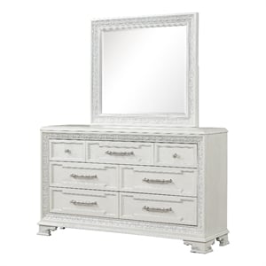 Furniture of America Gelbero Wood Dovetail 7-Drawer Dresser with Mirror in White
