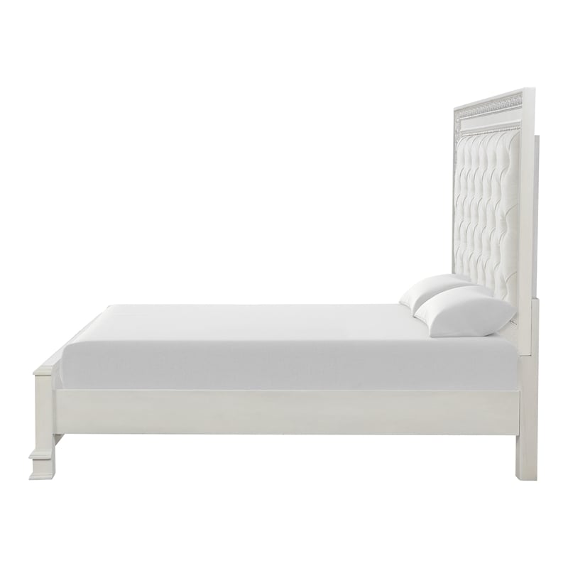 Furniture of America Gelbero White Wood King Bed with Upholstered Headboard