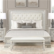 Furniture of America Gelbero White Wood King Bed with Upholstered Headboard