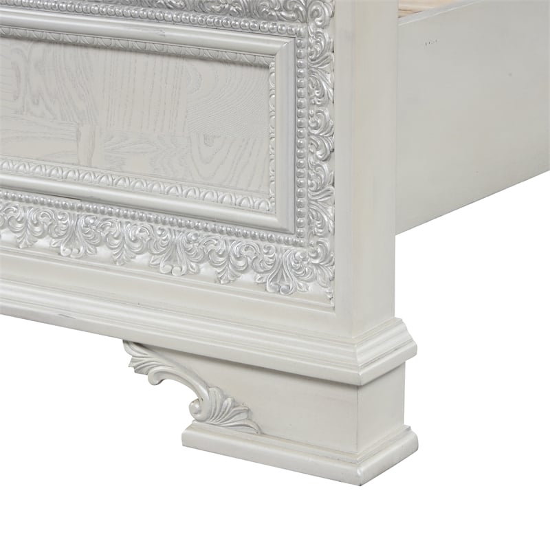 Furniture of America Gelbero White Wood King Bed with Upholstered Headboard