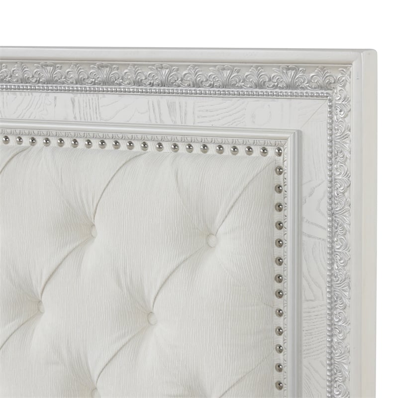Furniture of America Gelbero White Wood King Bed with Upholstered Headboard