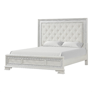 Furniture of America Gelbero White Wood King Bed with Upholstered Headboard