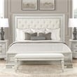 Furniture of America Gelbero White Wood Queen Bed Upholstered Headboard