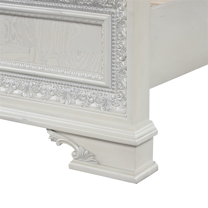 Furniture of America Gelbero White Wood Queen Bed Upholstered Headboard