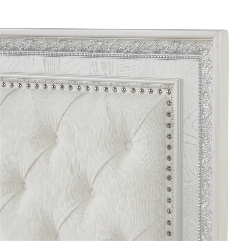 Furniture of America Gelbero White Wood Queen Bed Upholstered Headboard