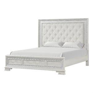 Furniture of America Gelbero White Wood Queen Bed Upholstered Headboard