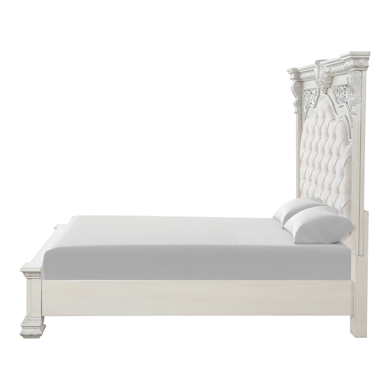 Furniture of America Byrne Wood Tufted Headboard Panel King Bed in White