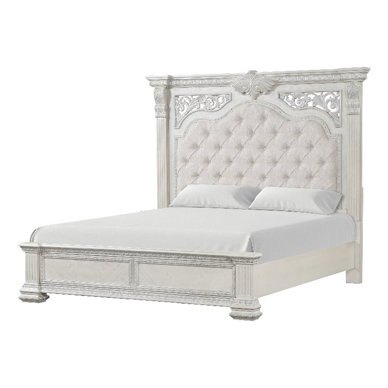 Furniture of America Byrne Wood Tufted Headboard Panel King Bed in White