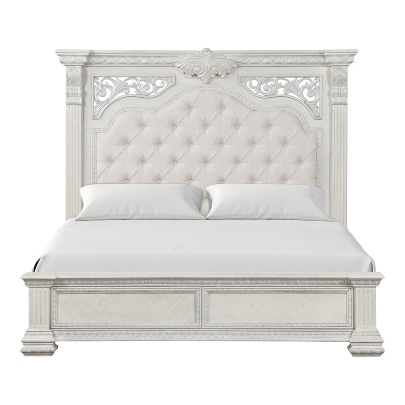 Furniture of America Byrne Wood Tufted Headboard Panel Queen Bed in White