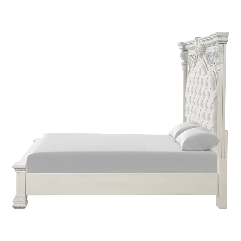 Furniture of America Byrne Wood Tufted Headboard Panel Queen Bed in White
