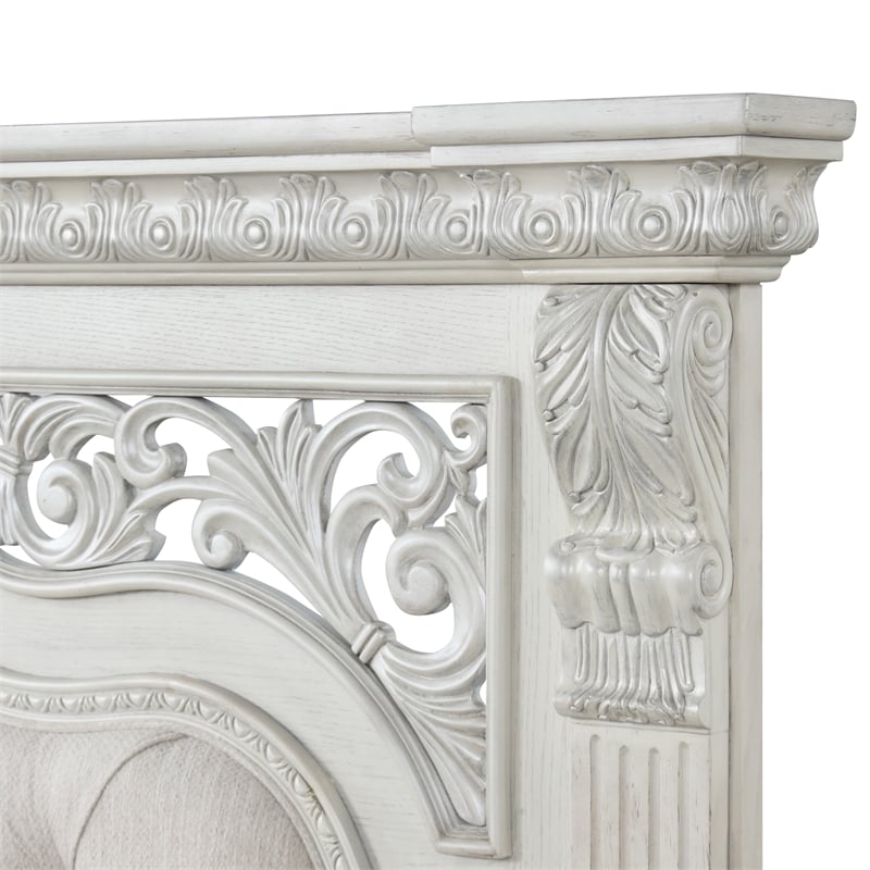 Furniture of America Byrne Wood Tufted Headboard Panel Queen Bed in White