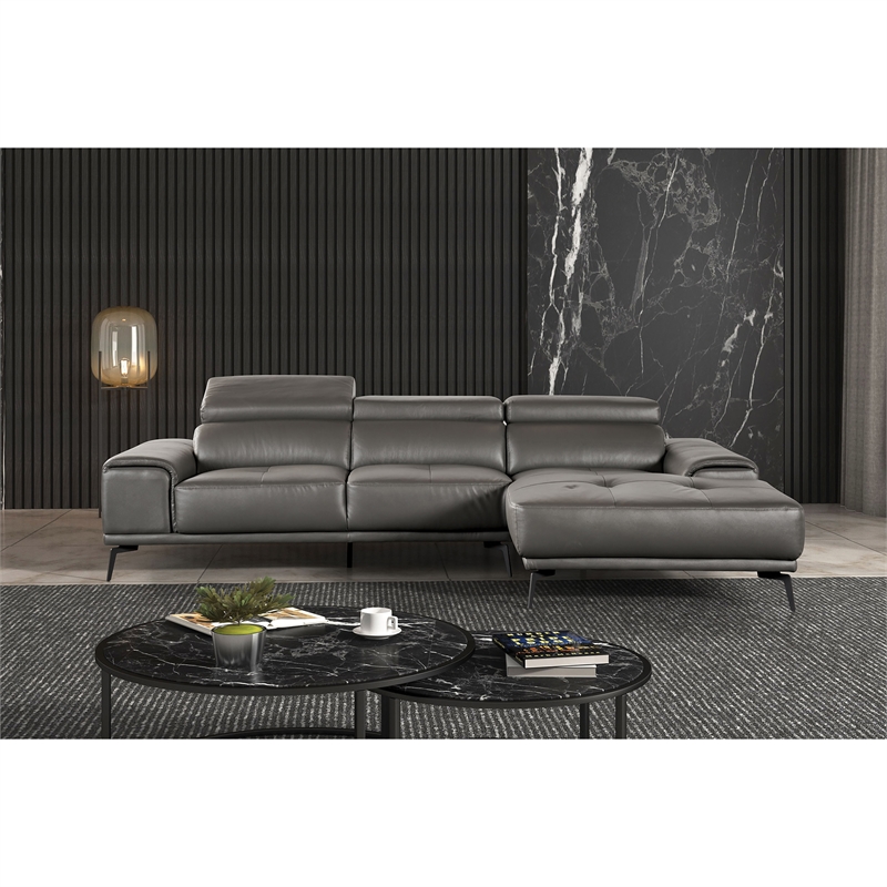 Furniture of America Lyndon Leather Dark Gray Sectional with Right Chaise