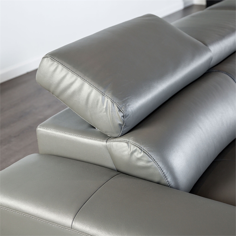 Furniture of America Lyndon Leather Dark Gray Sectional with Right Chaise