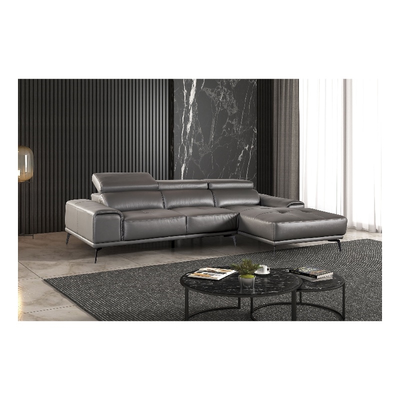 Furniture of America Lyndon Leather Dark Gray Sectional with Right Chaise