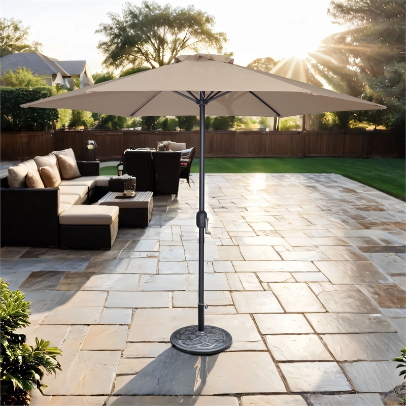 Furniture of America Cain Fabric 9' Outdoor Umbrella in Beige