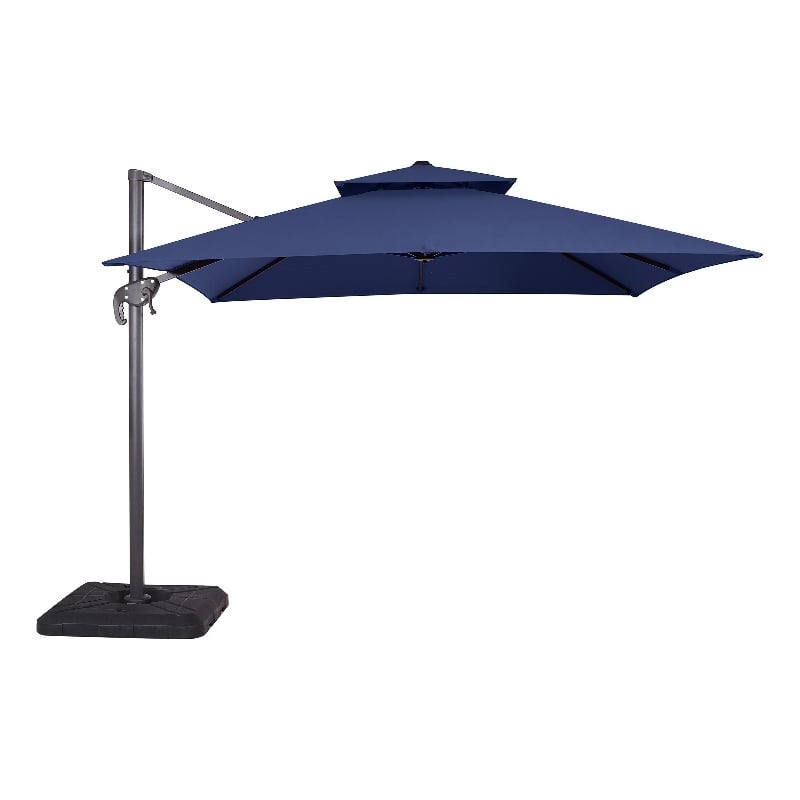Furniture of America Harrell Polyester 10' Double Top Square Umbrella in Blue