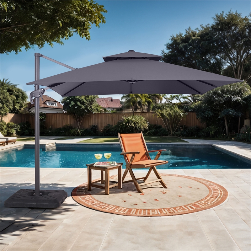 Furniture of America Harrell Polyester 10' Double Top Square Umbrella in Gray