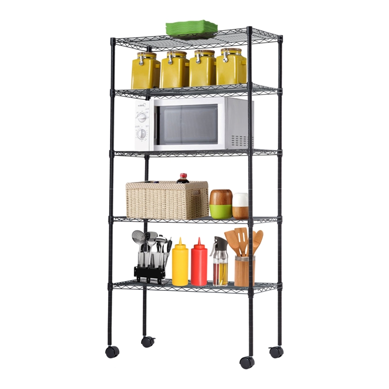 Furniture of America Rex Metal 5-Tier Wire Shelving Rack in Black