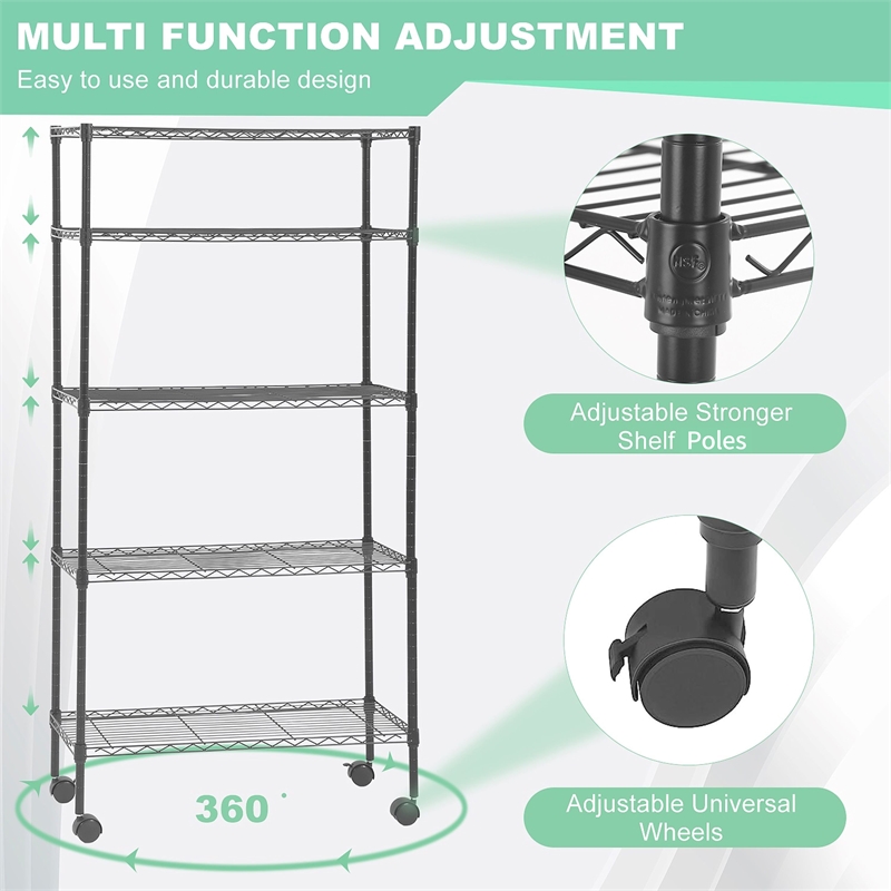 Furniture of America Rex Metal 5-Tier Wire Shelving Rack in Black