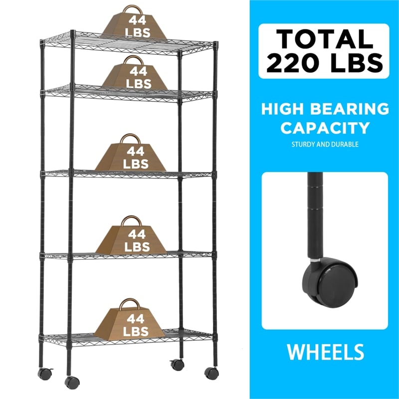 Furniture of America Rex Metal 5-Tier Wire Shelving Rack in Black