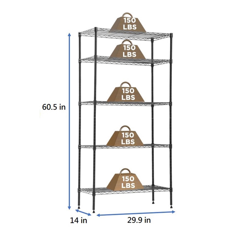 Furniture of America Rex Metal 5-Tier Wire Shelving Rack in Black