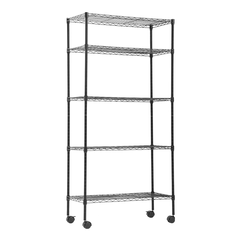 Furniture of America Rex Metal 5-Tier Wire Shelving Rack in Black