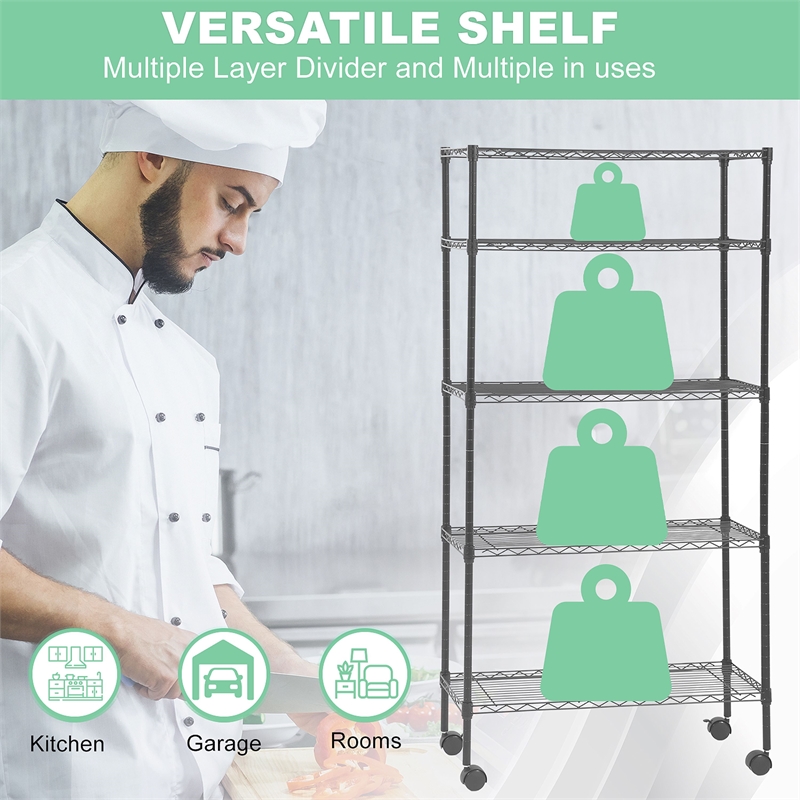Furniture of America Rex Metal 5-Tier Wire Shelving Rack in Black