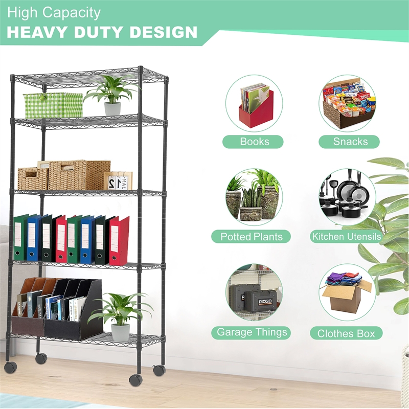 Furniture of America Rex Metal 5-Tier Wire Shelving Rack in Black