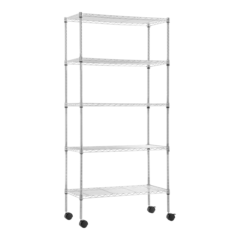Furniture of America Rex Metal 5-Tier Wire Shelving Rack in Chrome