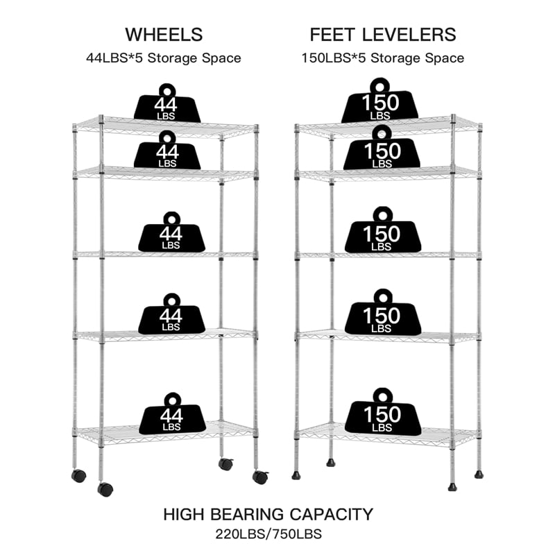 Furniture of America Rex Metal 5-Tier Wire Shelving Rack in Chrome
