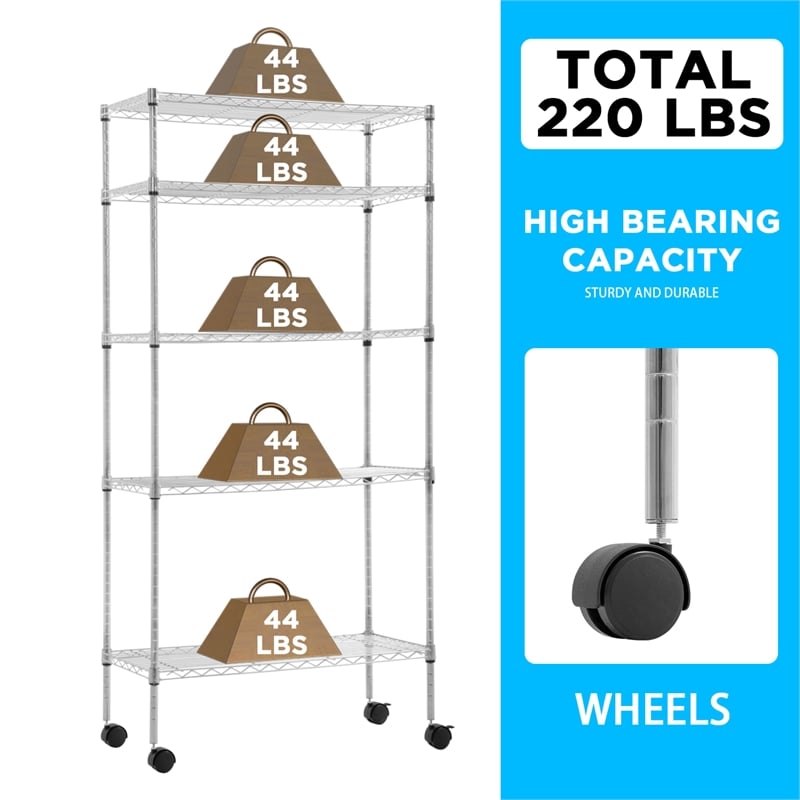 Furniture of America Rex Metal 5-Tier Wire Shelving Rack in Chrome