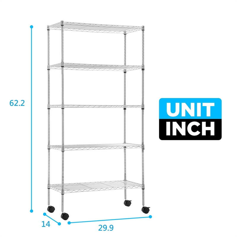 Furniture of America Rex Metal 5-Tier Wire Shelving Rack in Chrome