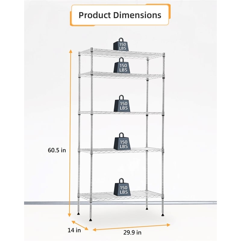 Furniture of America Rex Metal 5-Tier Wire Shelving Rack in Chrome