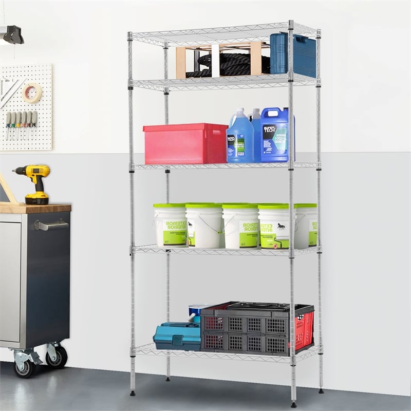 Furniture of America Rex Metal 5-Tier Wire Shelving Rack in Chrome